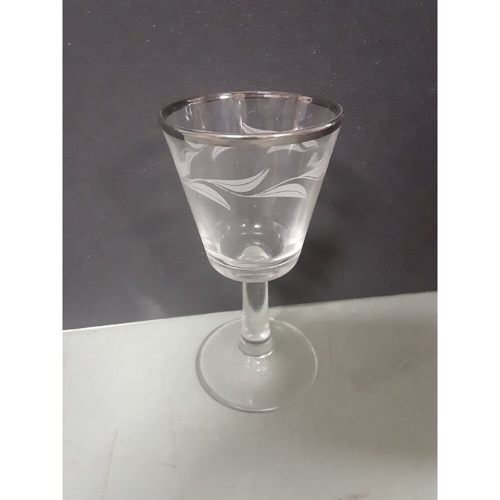 Mid Century Modern Silver Rim Small 1oz Cordial Glasses, Art Deco Stemmed Shot G